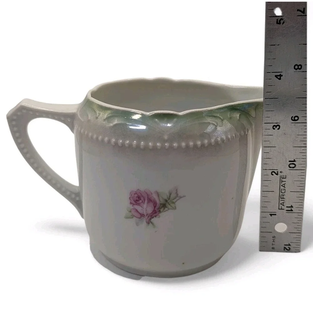Vintage Creamer Pitcher Pink Flowers Roses‎ Hand Painted Germany Textured Dots